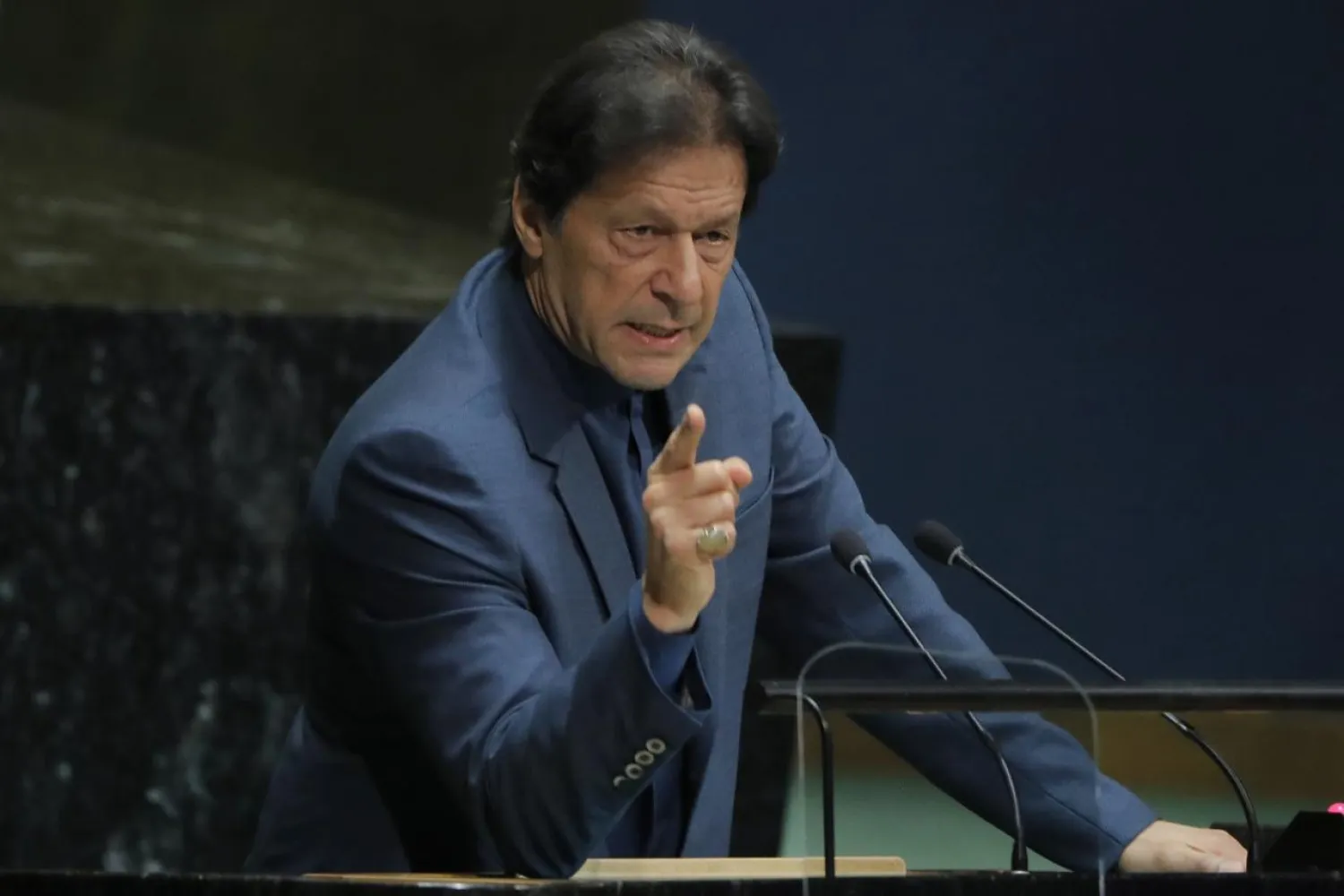 Prime Minister of Pakistan Imran Khan addresses the 74th session of the United Nations General Assembly at UN headquarters in New York, US, September 27, 2019. (Reuters)