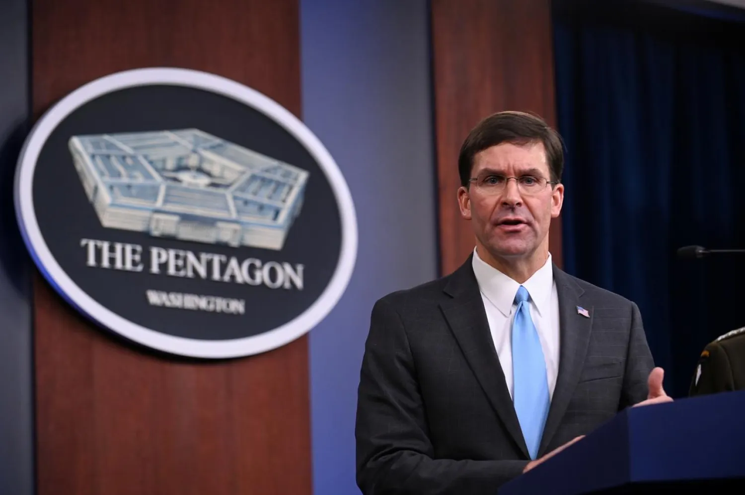 US Defense Secretary Mark Esper addresses reporters during a media briefing at the Pentagon in Arlington, Virginia, US, October 11, 2019. REUTERS/Erin Scott