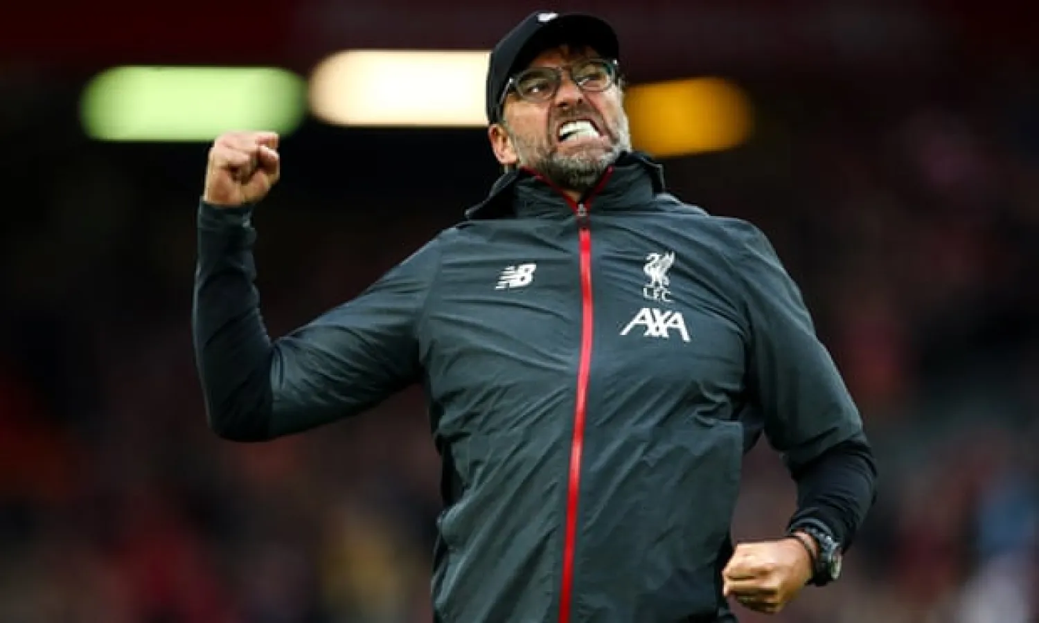  Jürgen Klopp celebrates at after his team beat Leicester to maintain their perfect start to the season. Photograph: Robbie Jay Barratt/AMA/Getty Images
