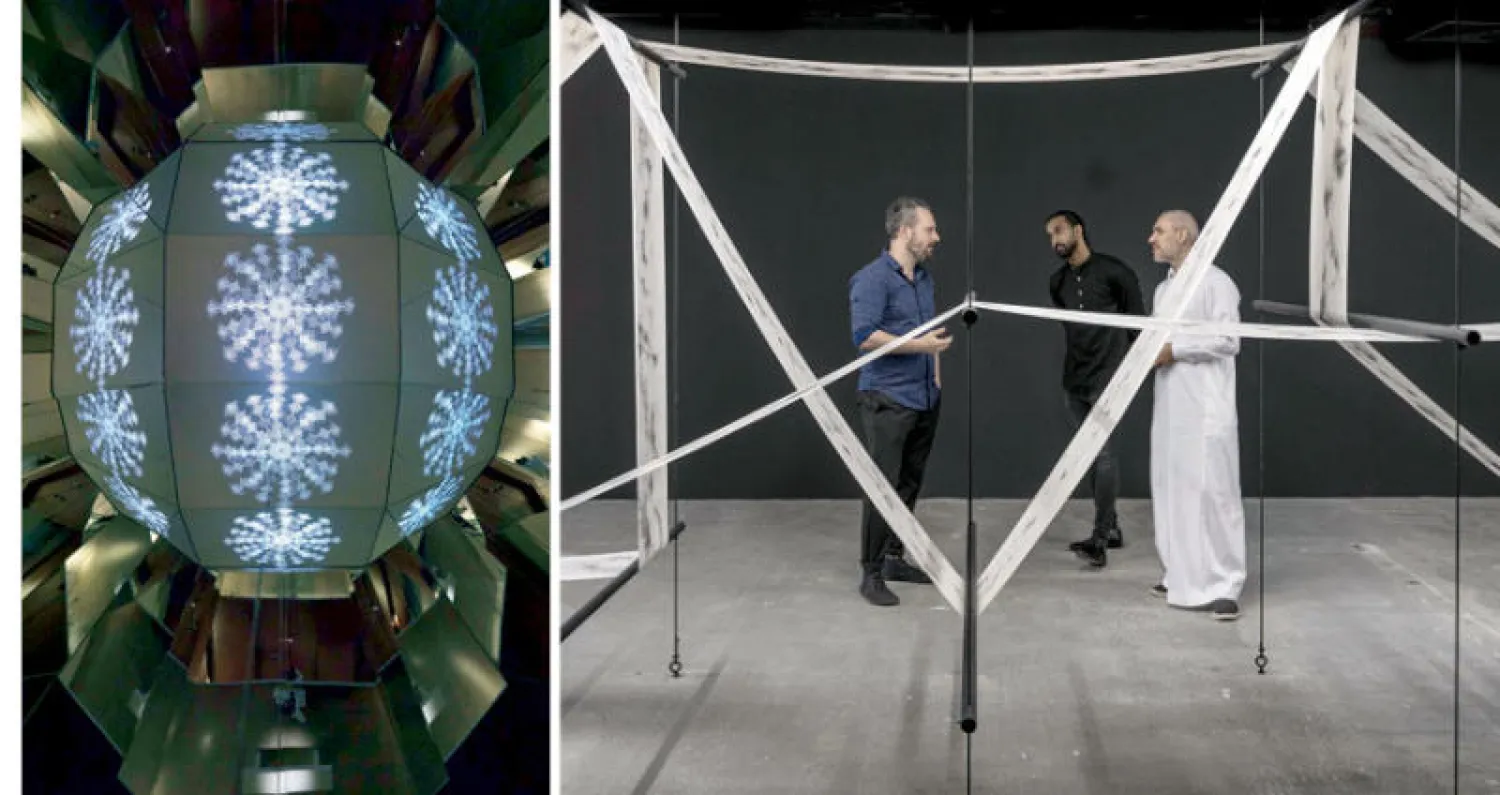 عمل الفنان مهند شونو بعنوان «اسم كل شيء» المشارك به في معرض «الذكاء الاصطناعي وحوار الثقافات»  -  عمل الفنانة لولوة الحمود في معرض «الذكاء الاصطناعي»