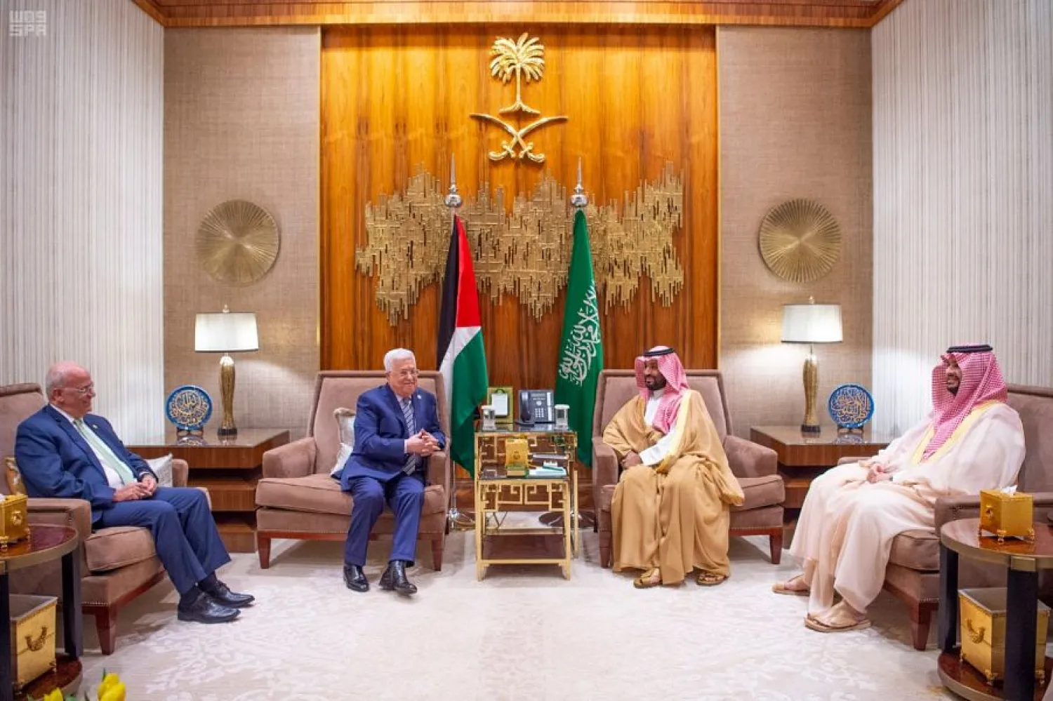 The Crown Prince and the Palestinian President hold talks in Riyadh. SPA