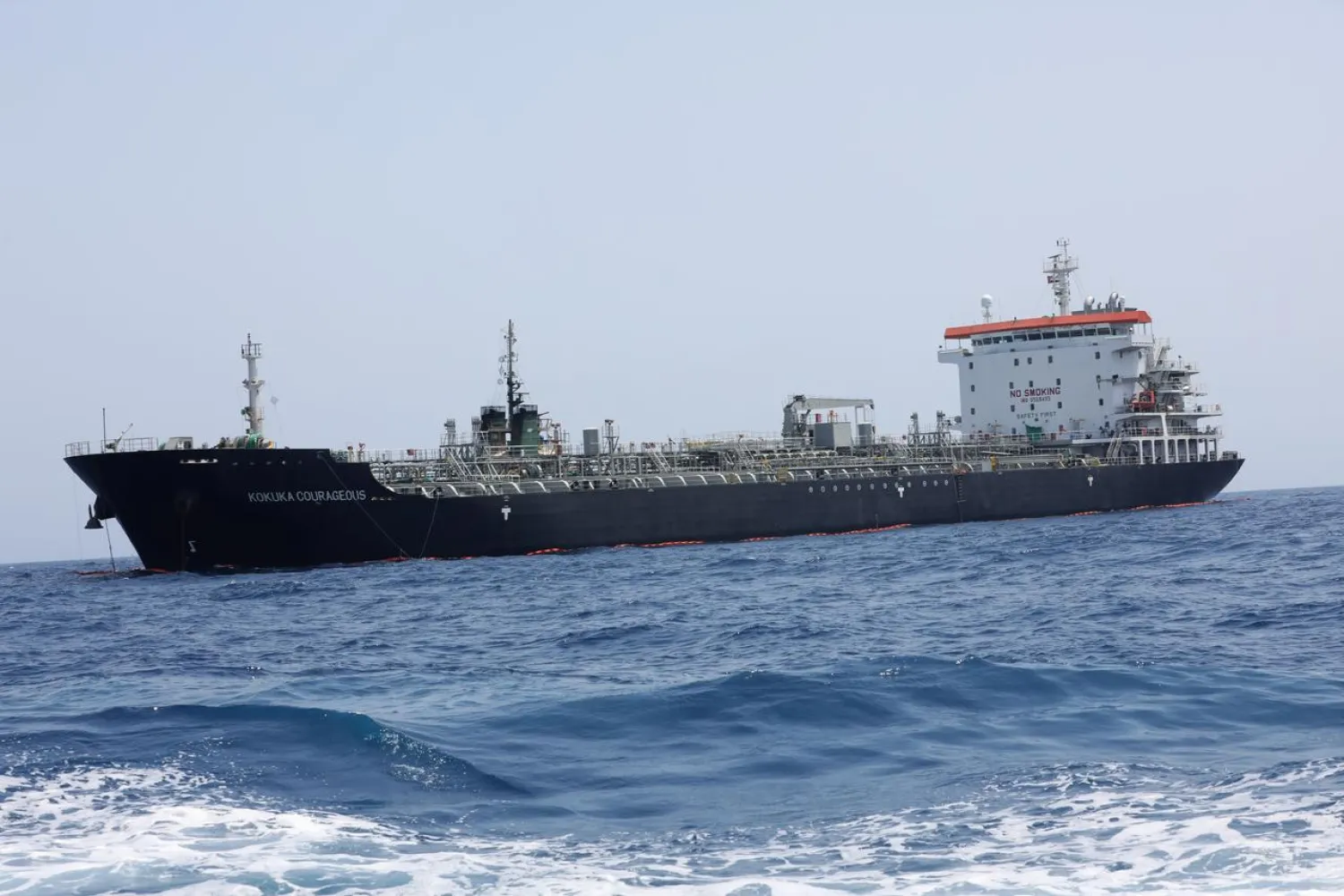 A general view of Japanese-owned Kokuka Courageous tanker off the coast of Fujairah, United Arab Emirates June 19, 2019. (Reuters)