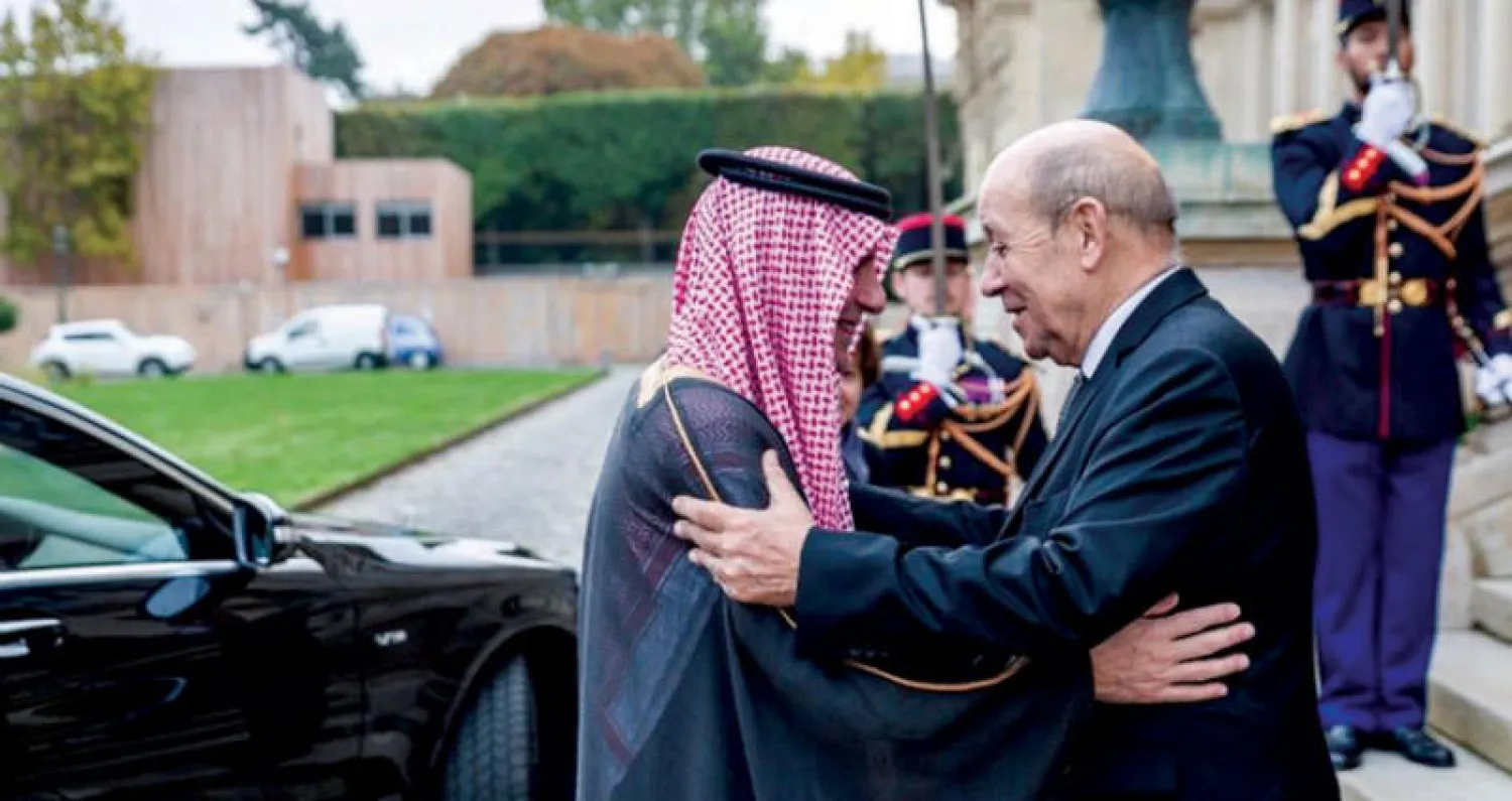 الجبير لدى وصوله مقر وزارة الخارجية الفرنسية ولودريان في استقباله (واس)