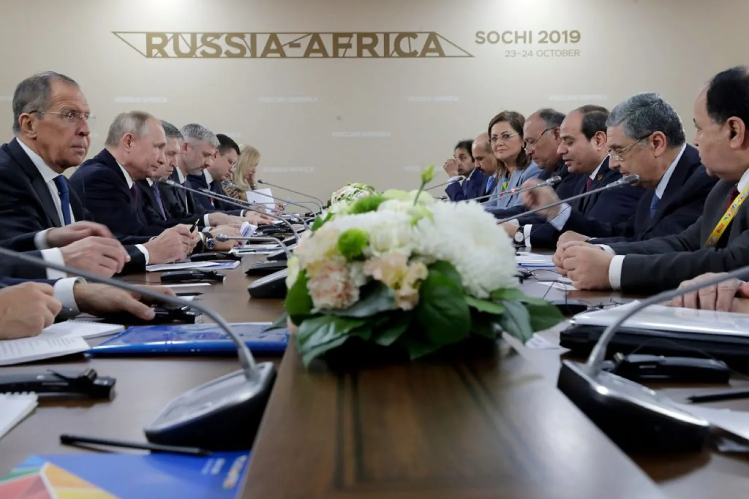 Delegations, led by Russian President Vladimir Putin and Egyptian President Abdel Fattah al-Sisi, meet on the sidelines of the Russia–Africa Summit in Sochi, Russia October 23, 2019. Sputnik/Mikhail Metzel/Kremlin via REUTER