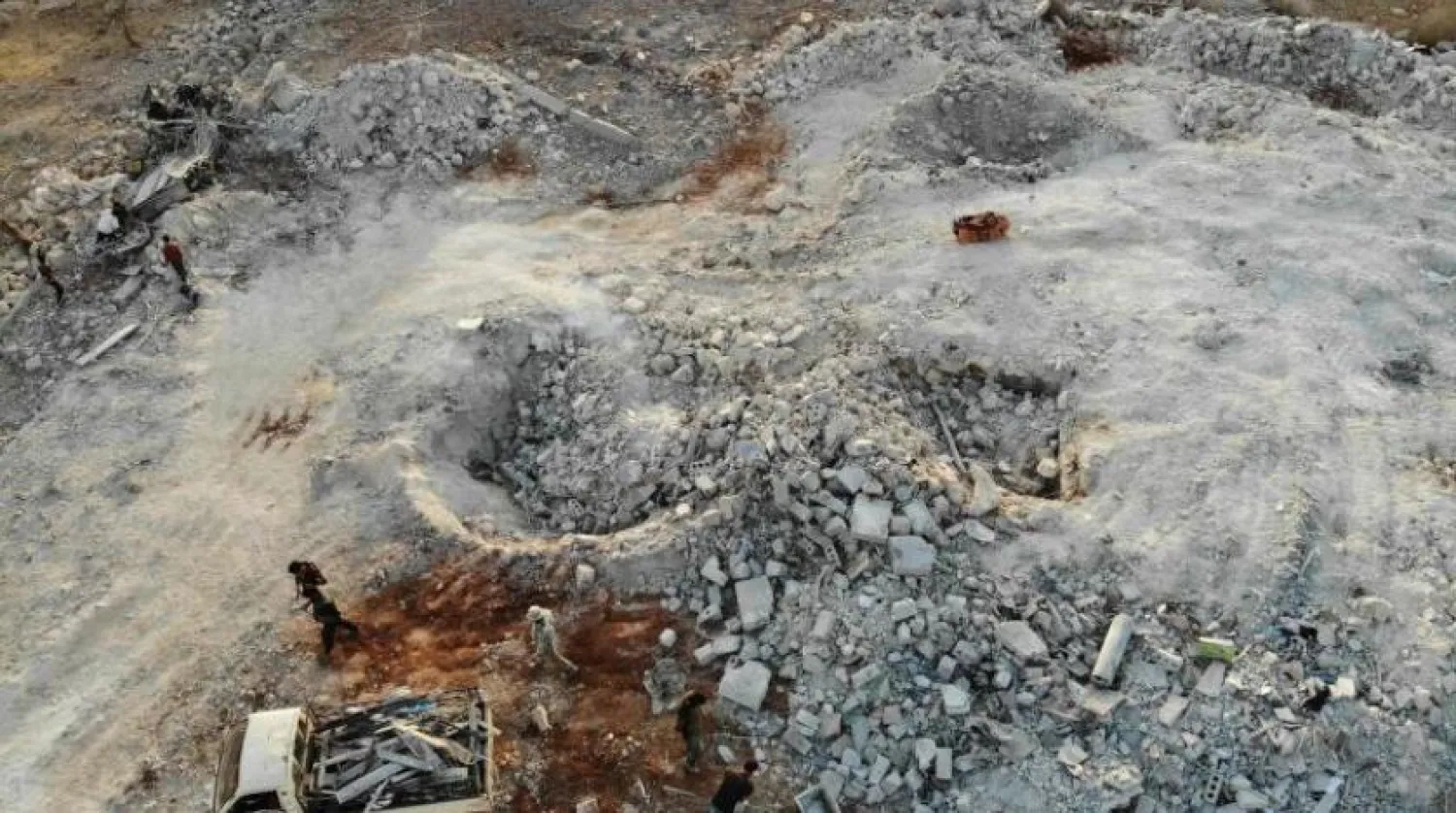 An aerial view taken on October 27, 2019 shows the site near where ISIS leader Abu Bakr al-Baghdadi was killed. (Photo by Omar HAJ KADOUR / AFP)