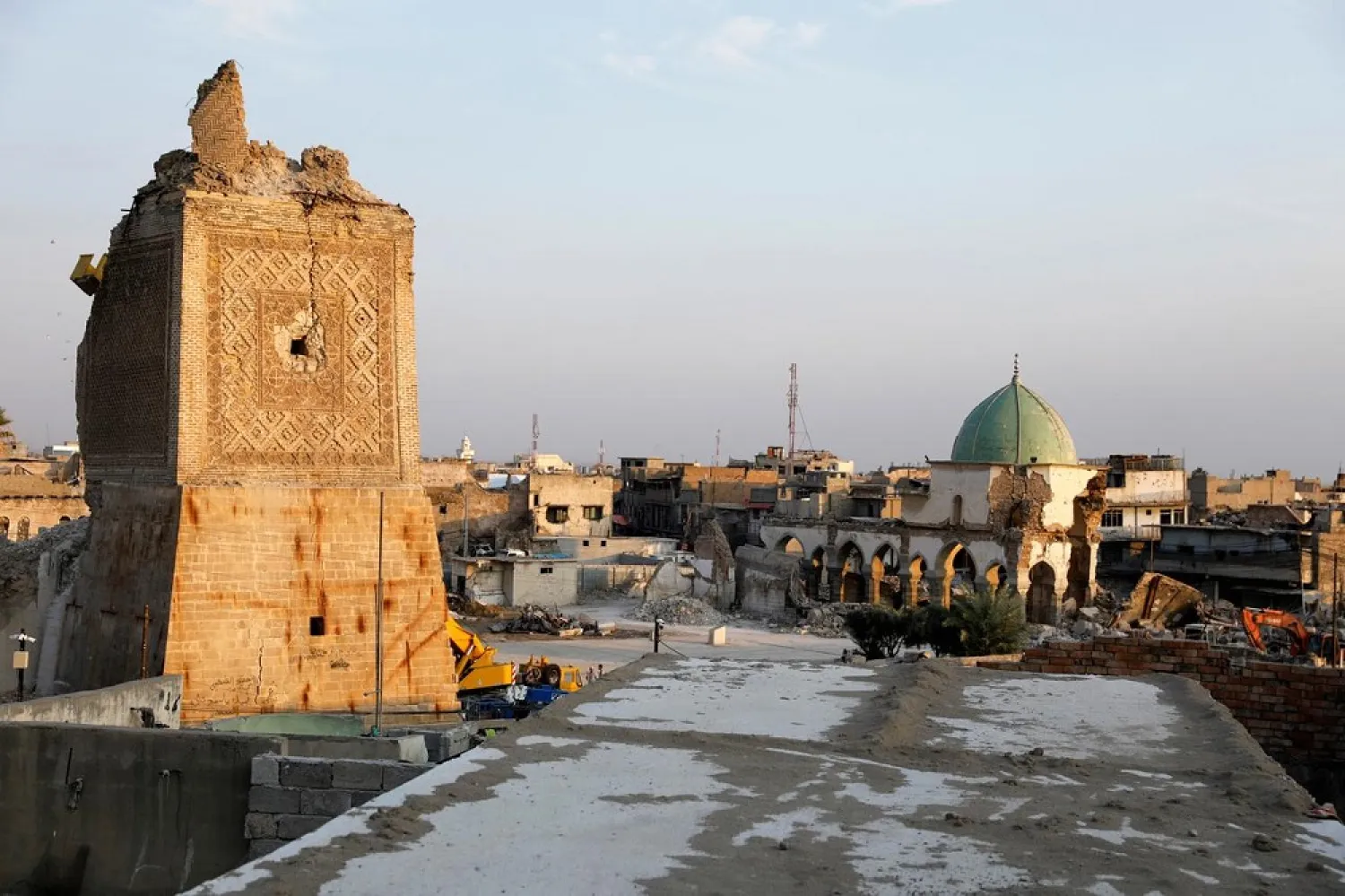 General view of damaged al-Nouri mosque, where ISIS leader Abu Bakr al-Baghdadi declared his ‘caliphate’ back in 2014, in the old city of Mosul, Iraq, October 27, 2019. (Reuters)