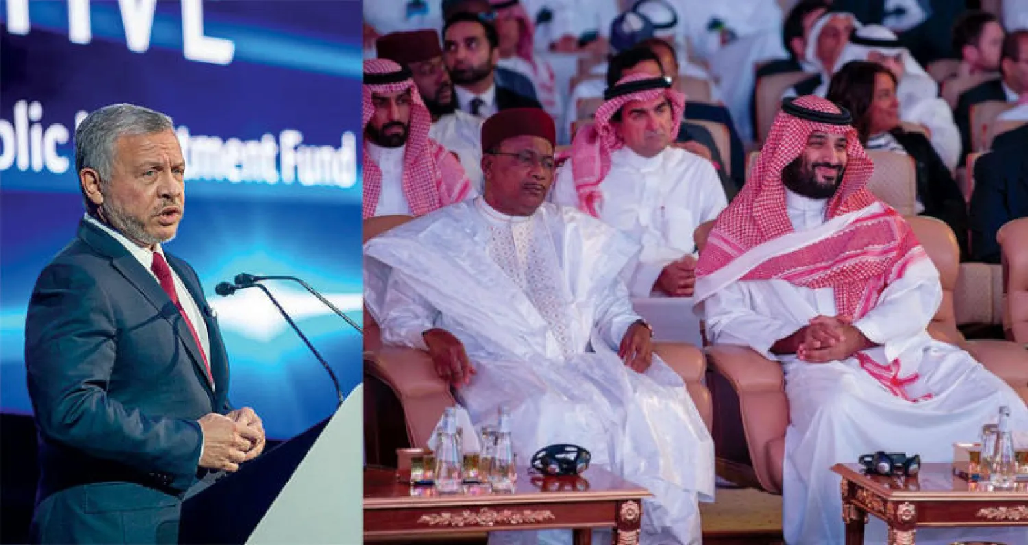 ولي العهد السعودي الأمير محمد بن سلمان لدى حضوره جلسات مبادرة مستقبل الاستثمار... والملك عبد الله الثاني يلقي كلمته أمام مبادرة الاستثمار أمس (واس)