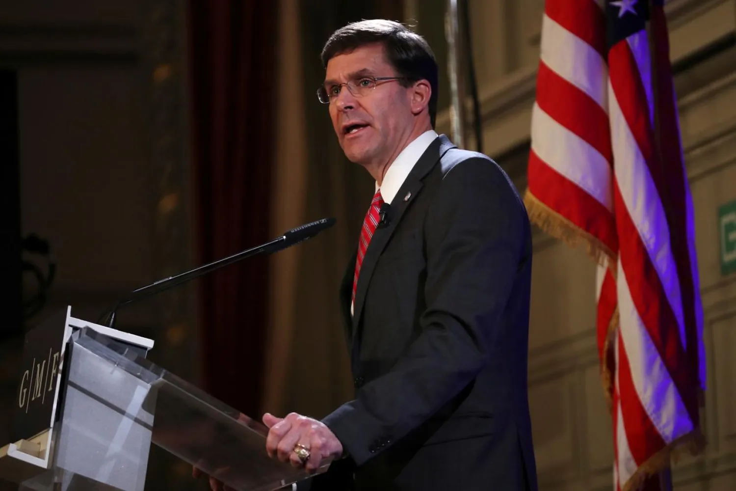 US Defense Secretary Mark Esper speaks during an event at the Concert Noble in Brussels, Belgium October 24, 2019. (Reuters)