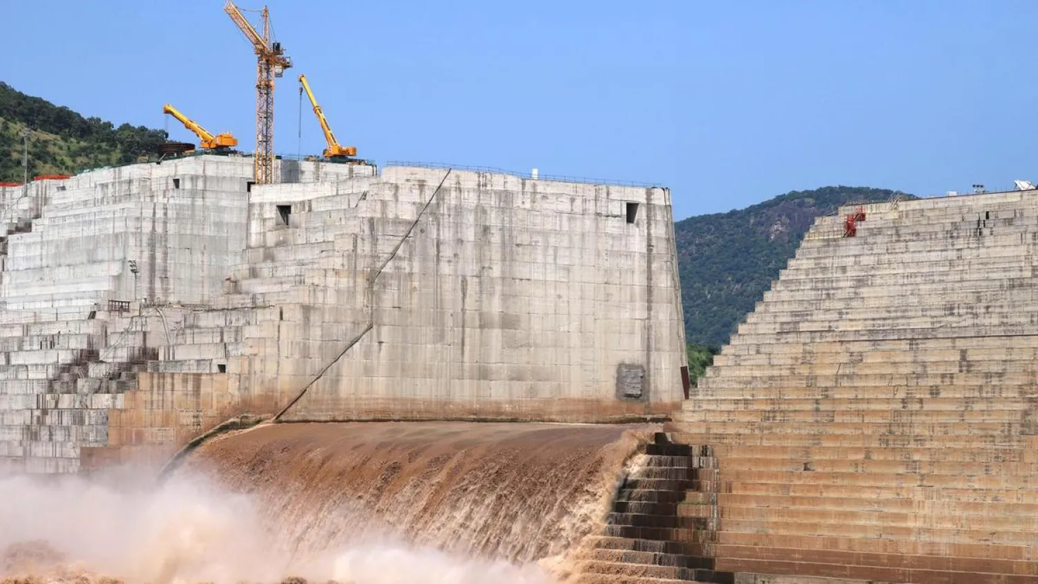 Water flows through Ethiopia's Grand Renaissance Dam as it undergoes construction work on the river Nile in Guba Woreda, Benishangul Gumuz Region, Ethiopia September 26, 2019. (Reuters)