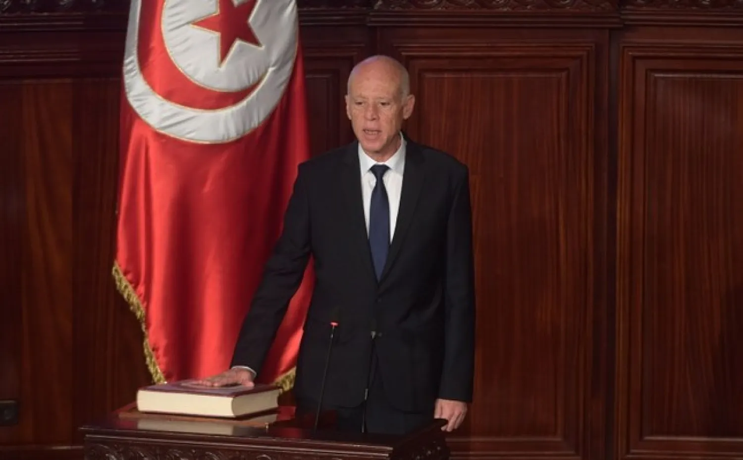 Tunisia's new President Kais Saied takes the oath of office in Tunis, Oct. 23, 2019. (AFP Photo)

