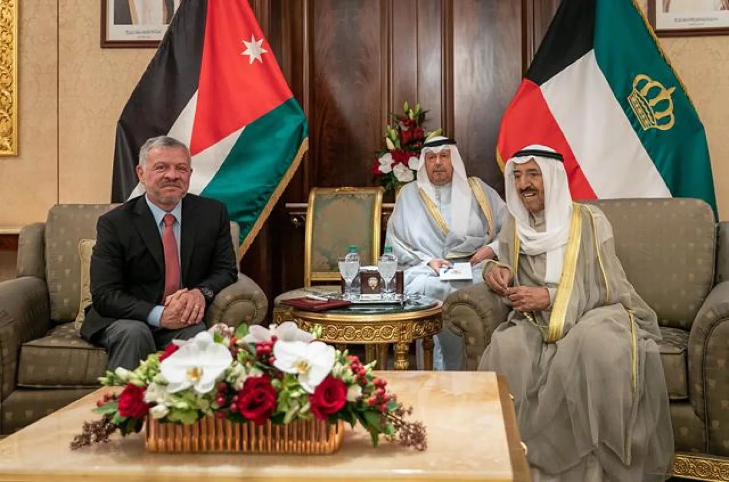 King Abdullah II of Jordan holds talks with Emir of Kuwait Sheikh Sabah al-Ahmed on bilateral relations and the latest regional developments on Wednesday (Photo courtesy of Royal Court)
