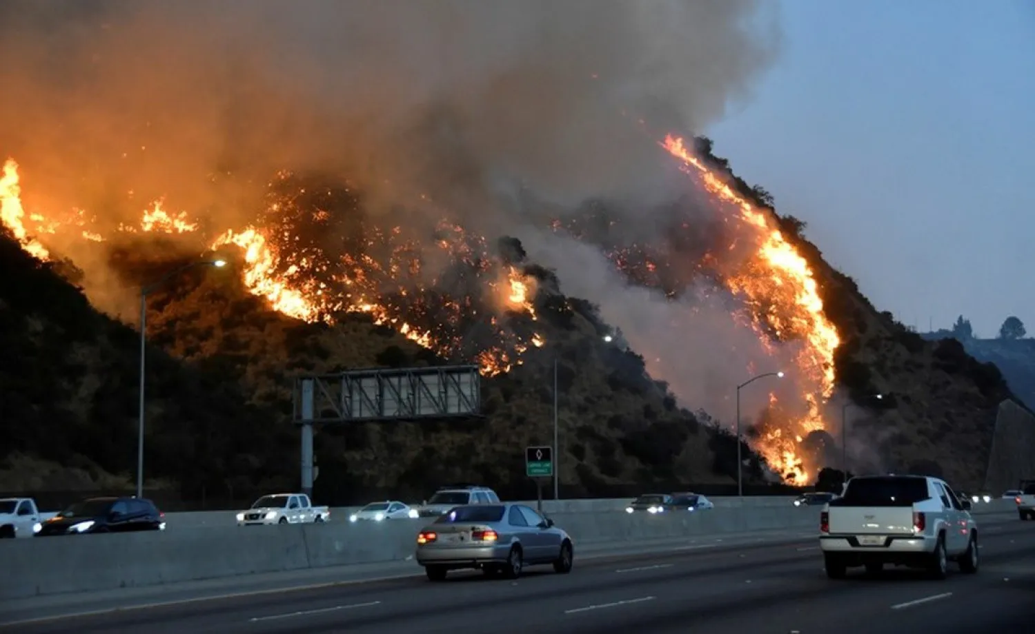 The Getty Fire burns near the Getty Center along the 405 freeway north of Los Angeles, California, US October 28, 2019. Reuters