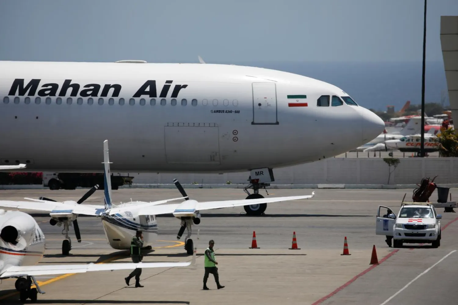An Airbus A340 airplane of Mahan Air is seen at Simon Bolivar International Airport outside Caracas, Venezuela April 8, 2019. (Reuters)