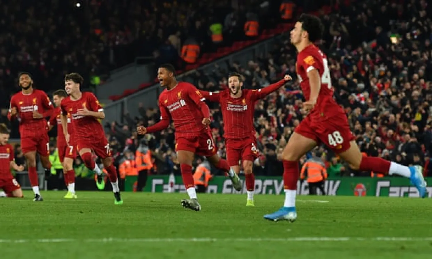  Teenager Curtis Jones scored Liverpool’s decisive penalty in their shootout victory over Arsenal this week. Photograph: Paul Ellis/AFP via Getty Images
