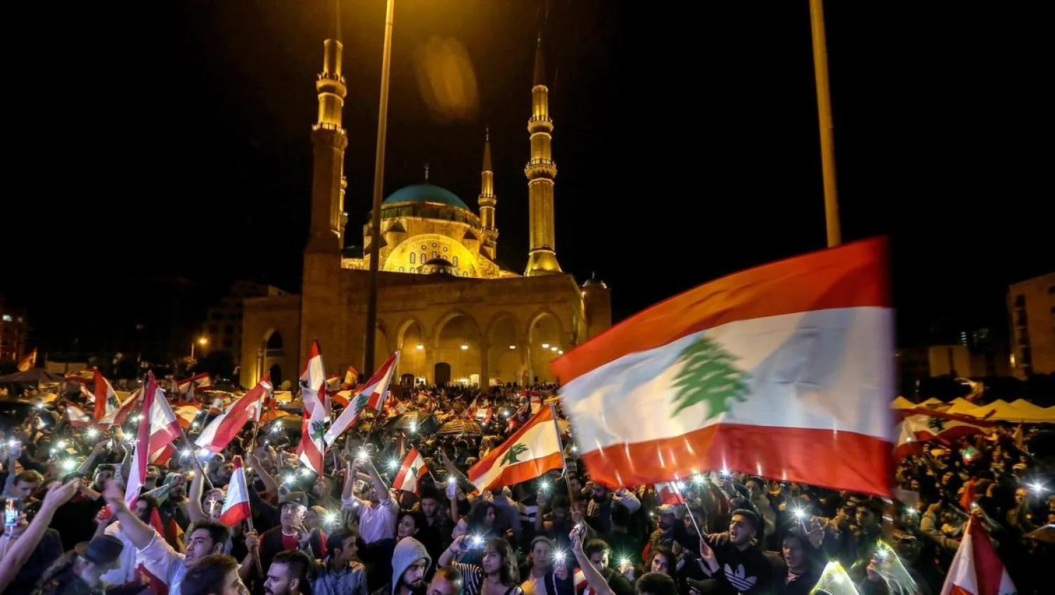 A protest in front of the al-Amine Mosque in central Beirut in the second week of demonstrations last month. (EPA)