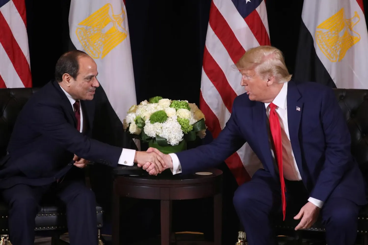 US President Donald Trump greets Egypt’s President Abdel Fattah el-Sisi during a bilateral meeting on the sidelines of the annual United Nations General Assembly meeting in New York City, New York, US, September 23, 2019. REUTERS/Jonathan Ernst