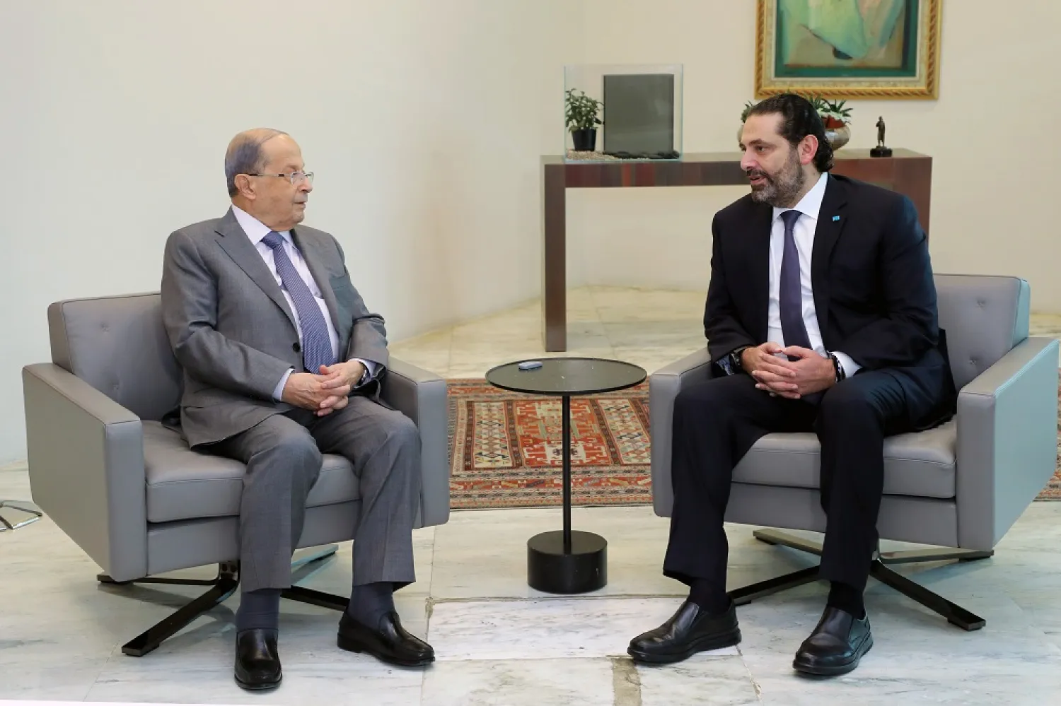 Outgoing Lebanese PM Hariri meets President Michel Aoun at the Baabda presidential palace. (Dalati & Nohra)