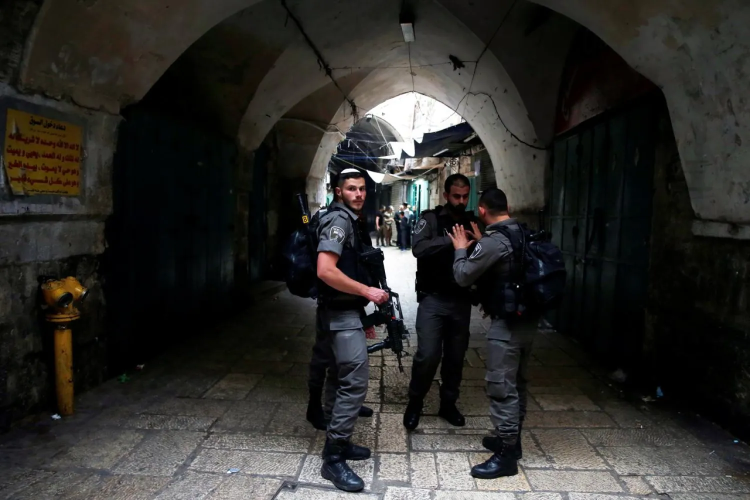  Israeli forces stand in Jerusalem’s Old City, March 18, 2018. REUTERS/Ammar Awad
