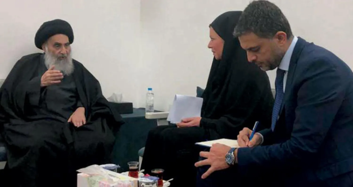 السيستاني مستقبلاً مبعوثة الأمم المتحدة (موقع رووداو)