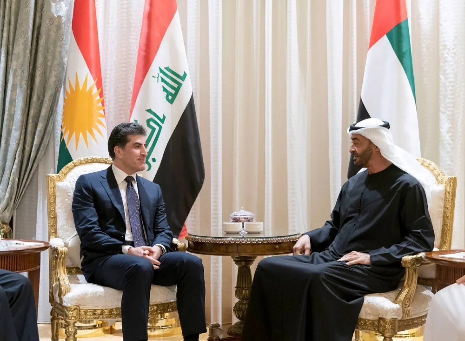 The Crown Prince of Abu Dhabi receives the President of the Kurdistan Region. (WAM)