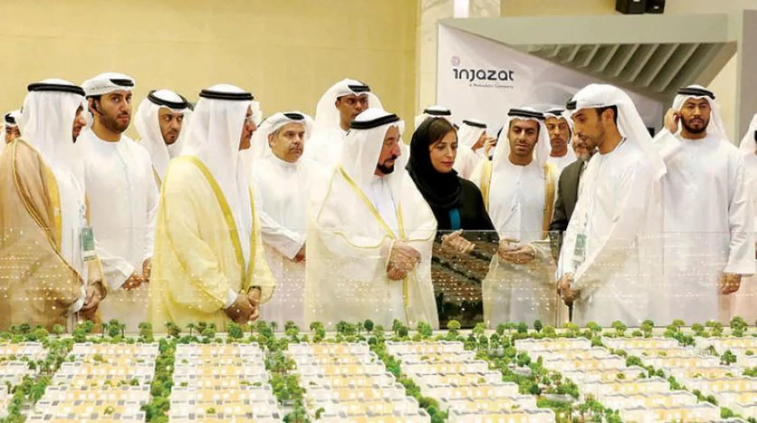 Ruler of Sharjah Sheikh Dr. Sultan al-Qasimi during the inauguration of the Foreign Direct Investment Forum on Monday, November 11, 2019, in the presence of UAE Minister of Economy Sultan al-Mansouri (Asharq Al-Awsat)