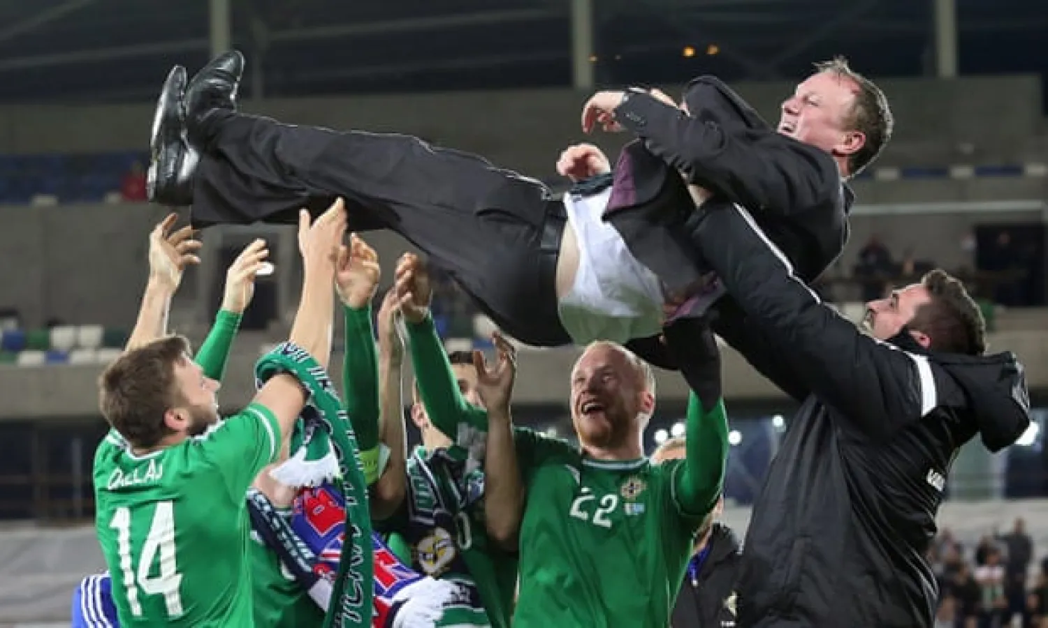  Michael O’Neill saw Northern Ireland top their qualifying group on the way to Euro 2016 – their first major tournament finals in three decades. Photograph: Andrew Paton/EPA
