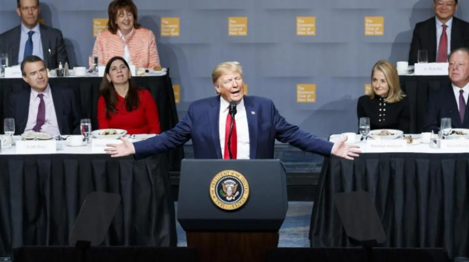 ABD Başkanı Donald Trump, New York Ekonomi Kulübü’nde konuşma yapıyor (EPA)