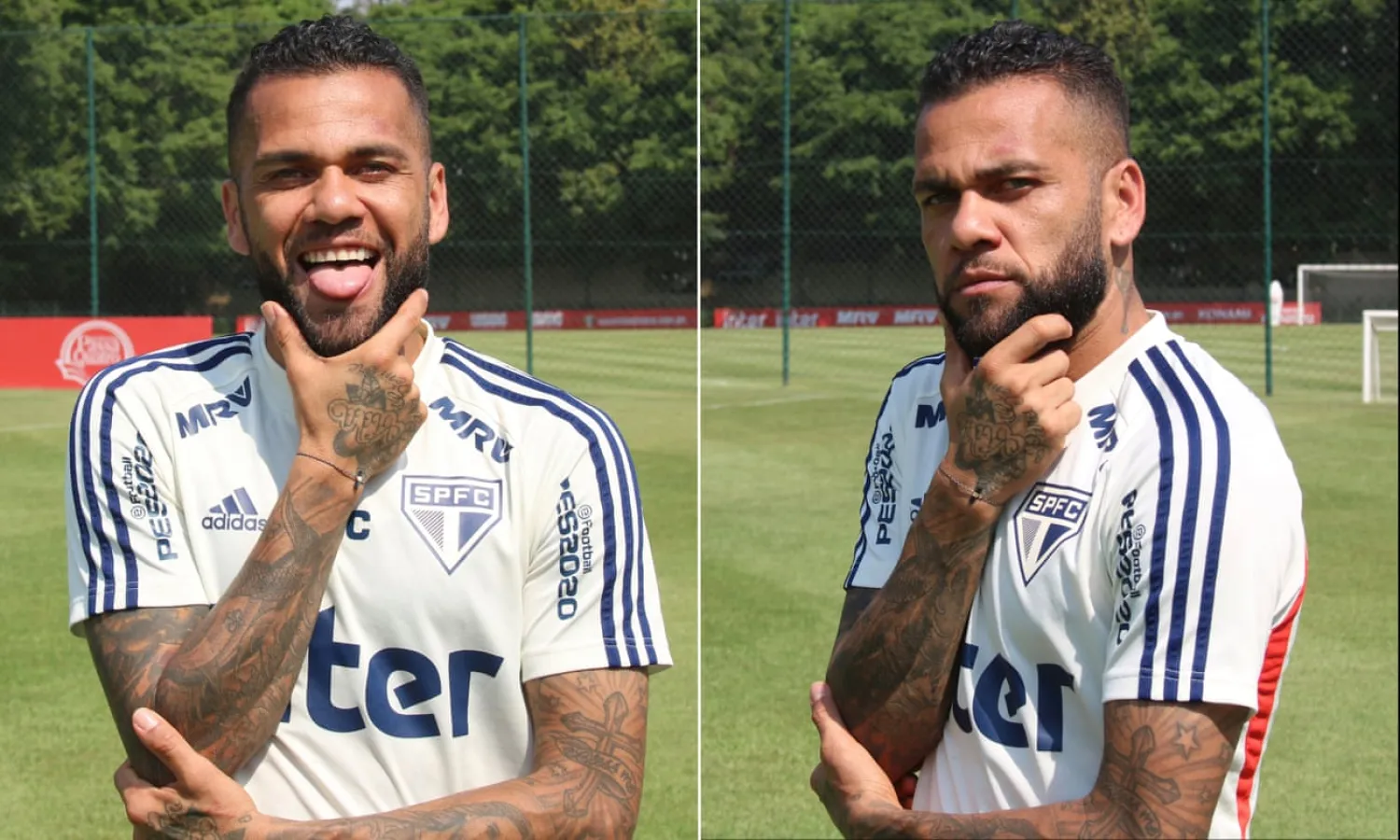  Dani Alves poses at São Paulo’s training ground. Photograph: Joshua Law
