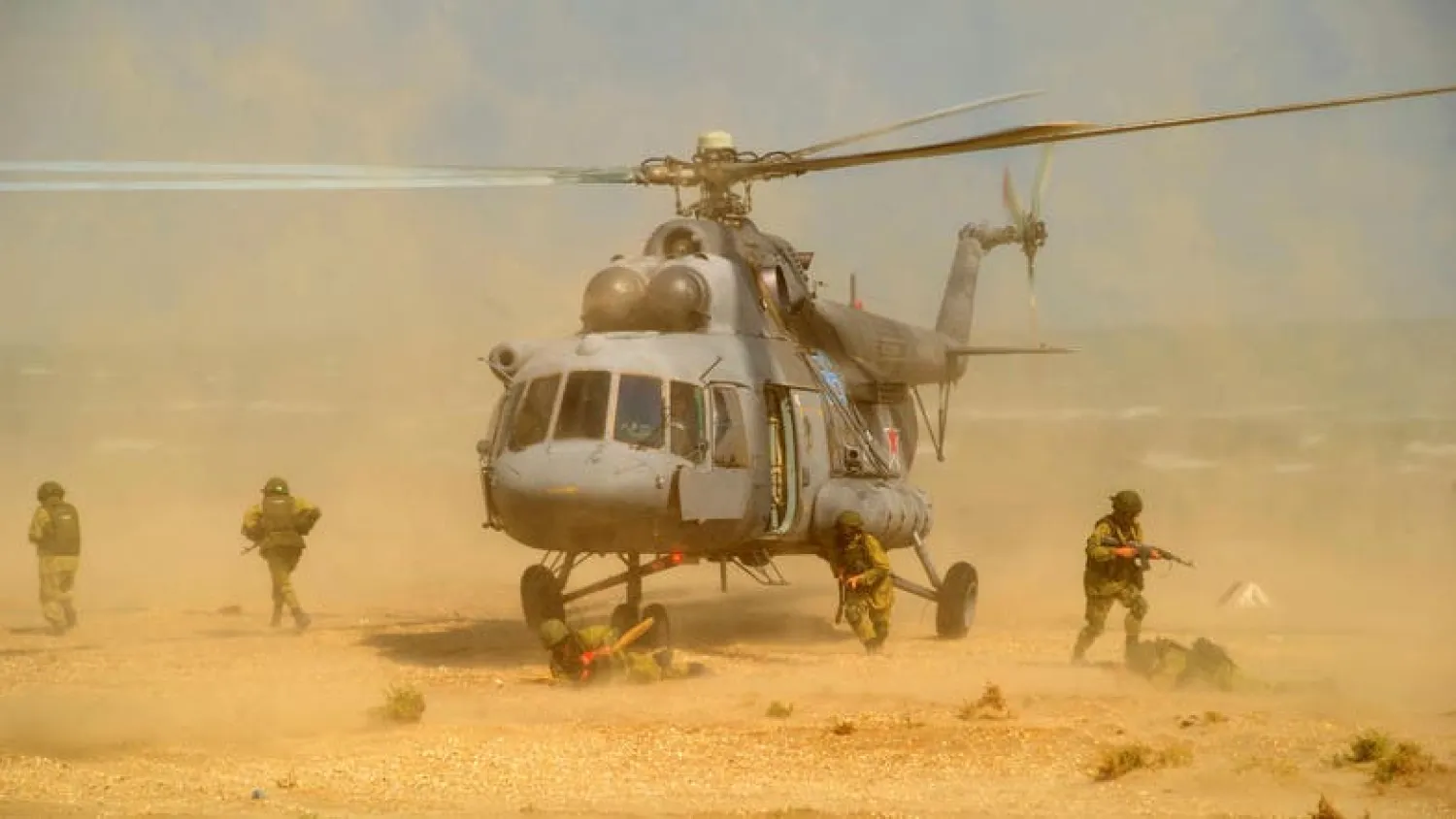 Russian marines disembark from a helicopter during military exercises in Dagestan. Reuters file photo