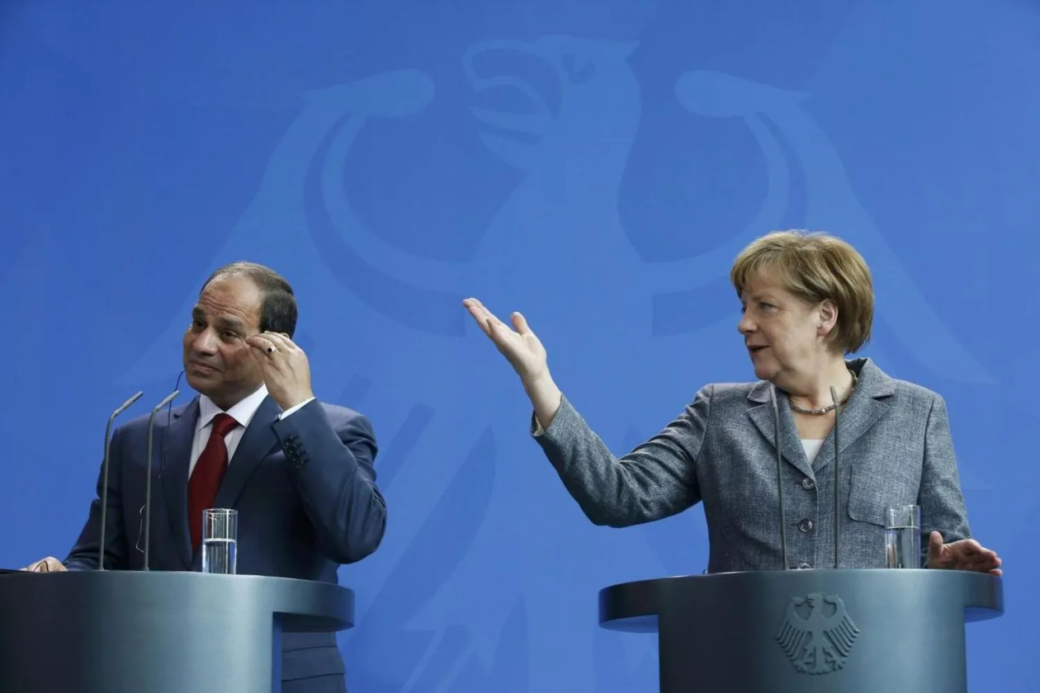 German Chancellor Angela Merkel and Egypt's President Abdel Fattah al-Sisi address a joint news conference following talks at the Chancellery in Berlin, Germany June 3, 2015. (Reuters)