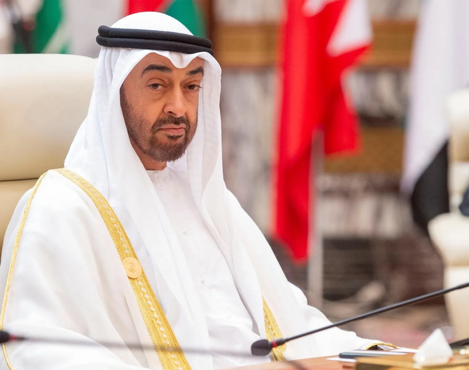 FILE PHOTO - Abu Dhabi's Crown Prince Sheikh Mohammed bin Zayed Al Nahyan attends the Gulf Cooperation Council (GCC) summit in Saudi Arabia May 30, 2019. Bandar Algaloud/Courtesy of Saudi Royal Court/Handout via REUTERS