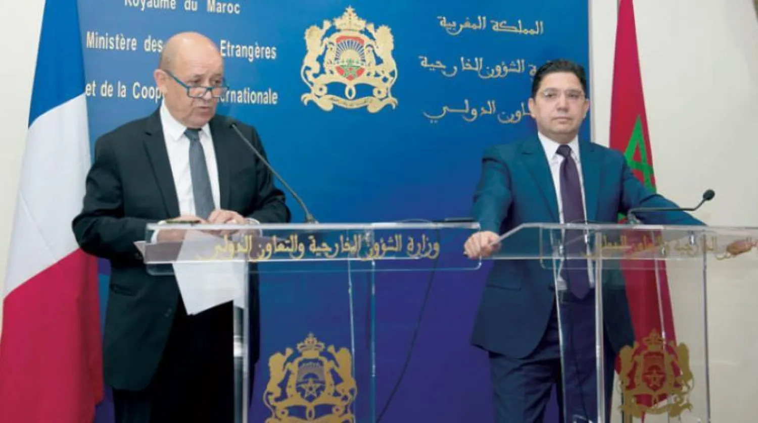  Part of the press conference between Moroccan and French foreign ministers in Rabat on Saturday, June 8, 2019. (EPA)