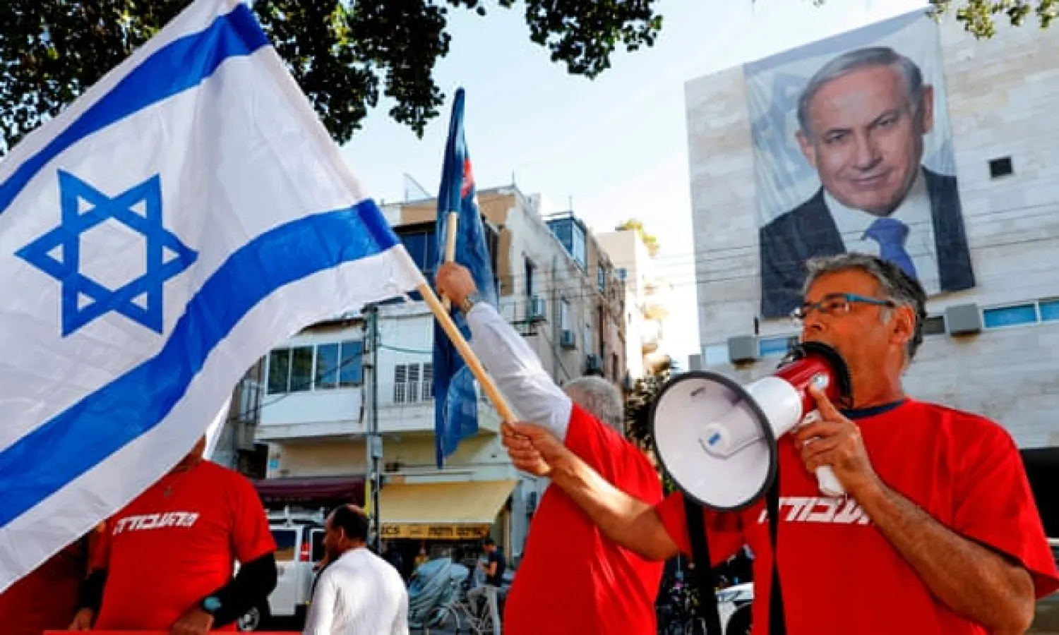 Supporters of the Israeli Labor party at a rally against Benjamin Netanyahu outside the Likud party HQ in Tel Aviv. Photograph: Jack Guez/AFP via Getty Images