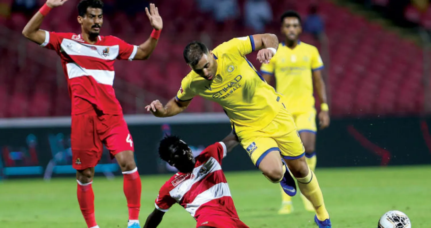 من مباراة النصر والوحدة أمس (تصوير: عدنان مهدلي)