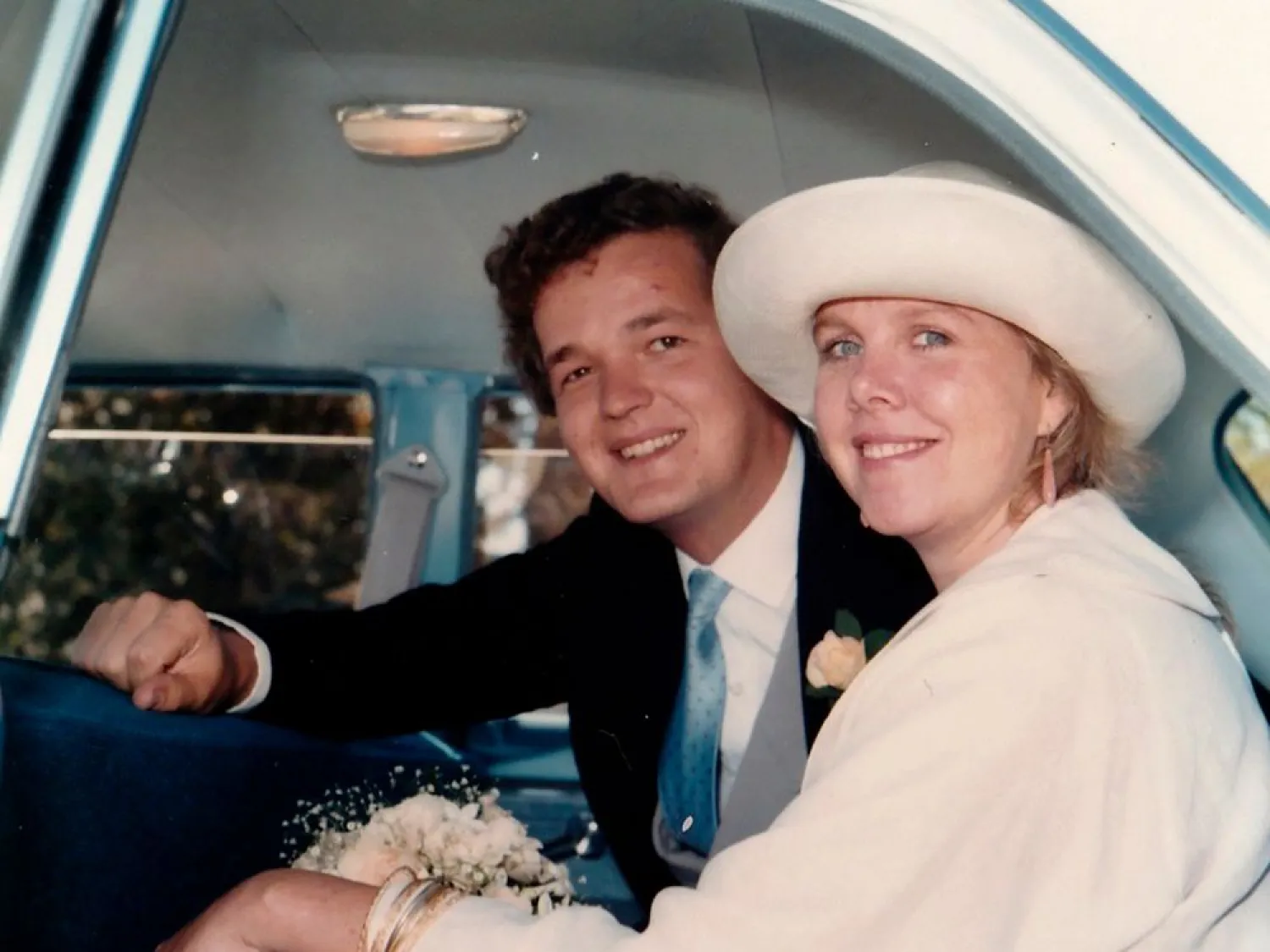 This undated family photo provided by Peter Manning, Jane Matthew's brother, shows Jane Matthew and her husband Francis Matthew on their wedding day, in an unknown location. A British newspaper editor convicted of killing his wife with a hammer in Dubai has seen his sentence reduced by the sheikhdom's Court of Appeal Wednesday, Nov. 27, 2019. The court ordered that Matthew must serve a seven-year sentence for manslaughter in the 2017 killing of his wife, Jane. (Courtesy of Peter Manning via AP)