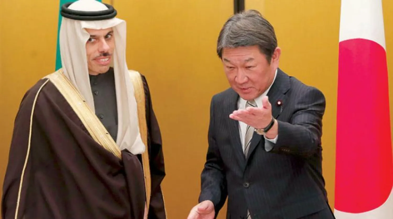 Saudi Arabia Foreign Minister Prince Faisal bin Farhan Al-Saud and Japanese Foreign Minister Toshimitsu Motegi on the sidelines of the G20 Foreign Ministers Meeting on November 22, 2019, in Nagoya, Aichi, Japan | AP
