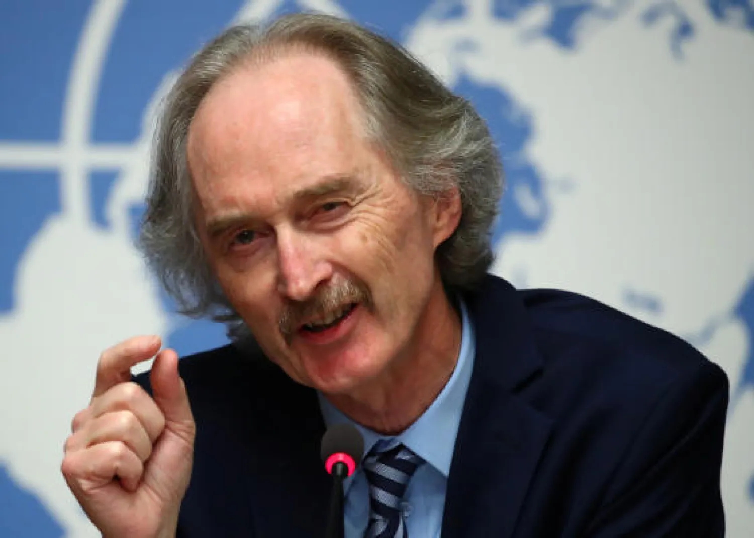 U.N. Special Envoy for Syria Geir Pedersen attends a news conference ahead of the meeting of the new Syrian Constitutional Committee at the United Nations in Geneva, Switzerland, October 28, 2019. REUTERS/Denis Balibouse
