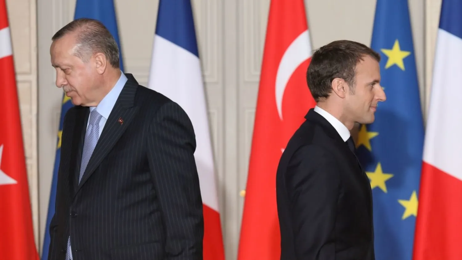Turkish President Recep Tayyip Erdogan and French leader Emmanuel Macron. (Reuters)