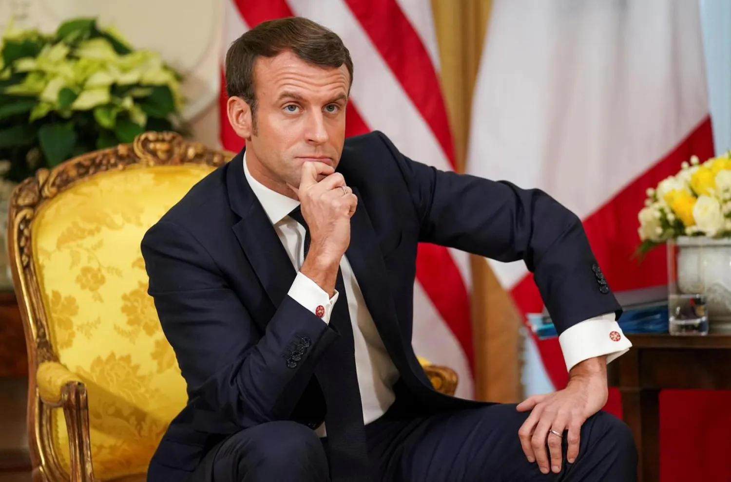 France's President Emmanuel Macron looks on during a meeting with US President Donald Trump (not pictured), ahead of the NATO summit in Watford, in London, Britain, December 3, 2019. (Reuters)