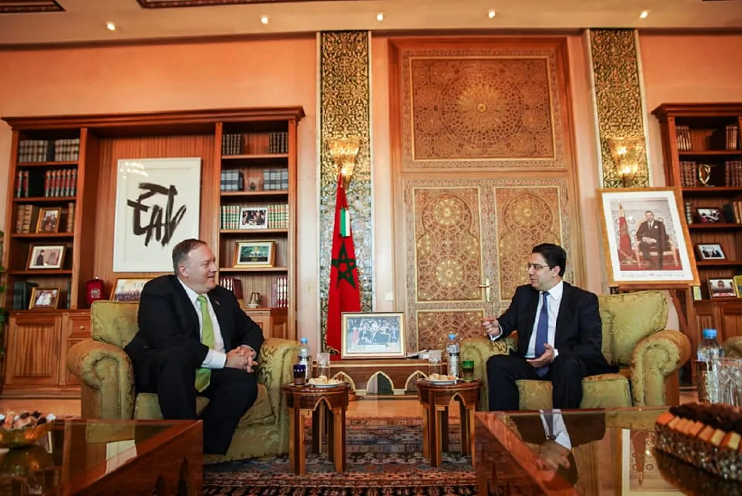 Morocco’s Minister of Foreign Affairs Nasser Bourita meets with US Secretary of State Michael Pompeo on Thursday, December 5. Ministry of Foreign Affairs/Facebook