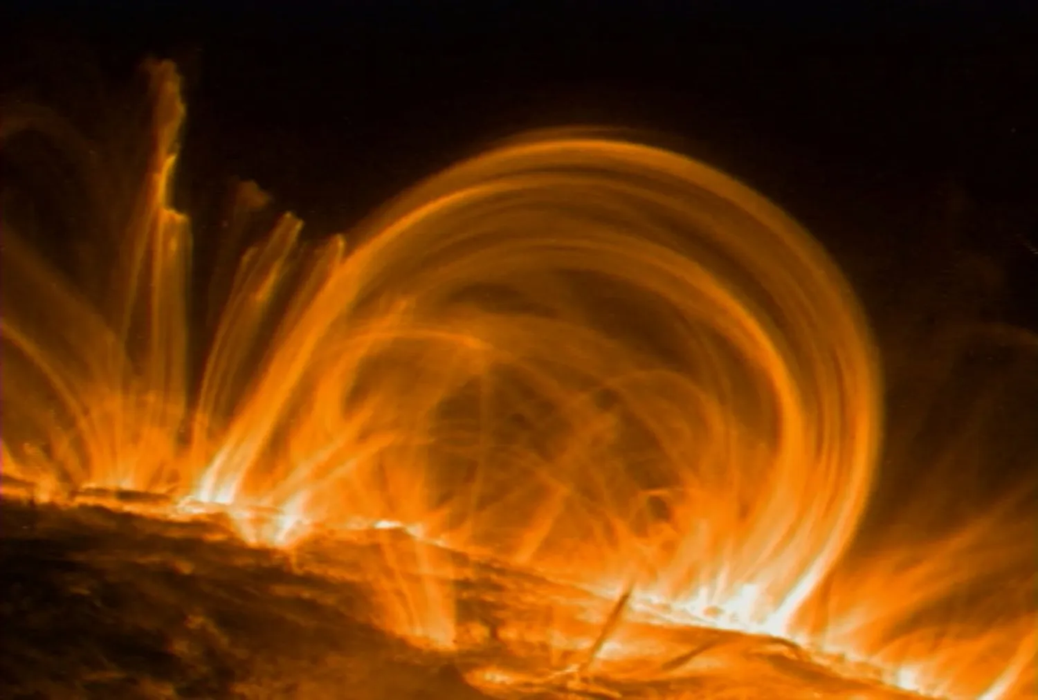 Giant fountains of fast-moving, multimillion-degree gas in the outermost atmosphere of the sun. Reuters/NASA