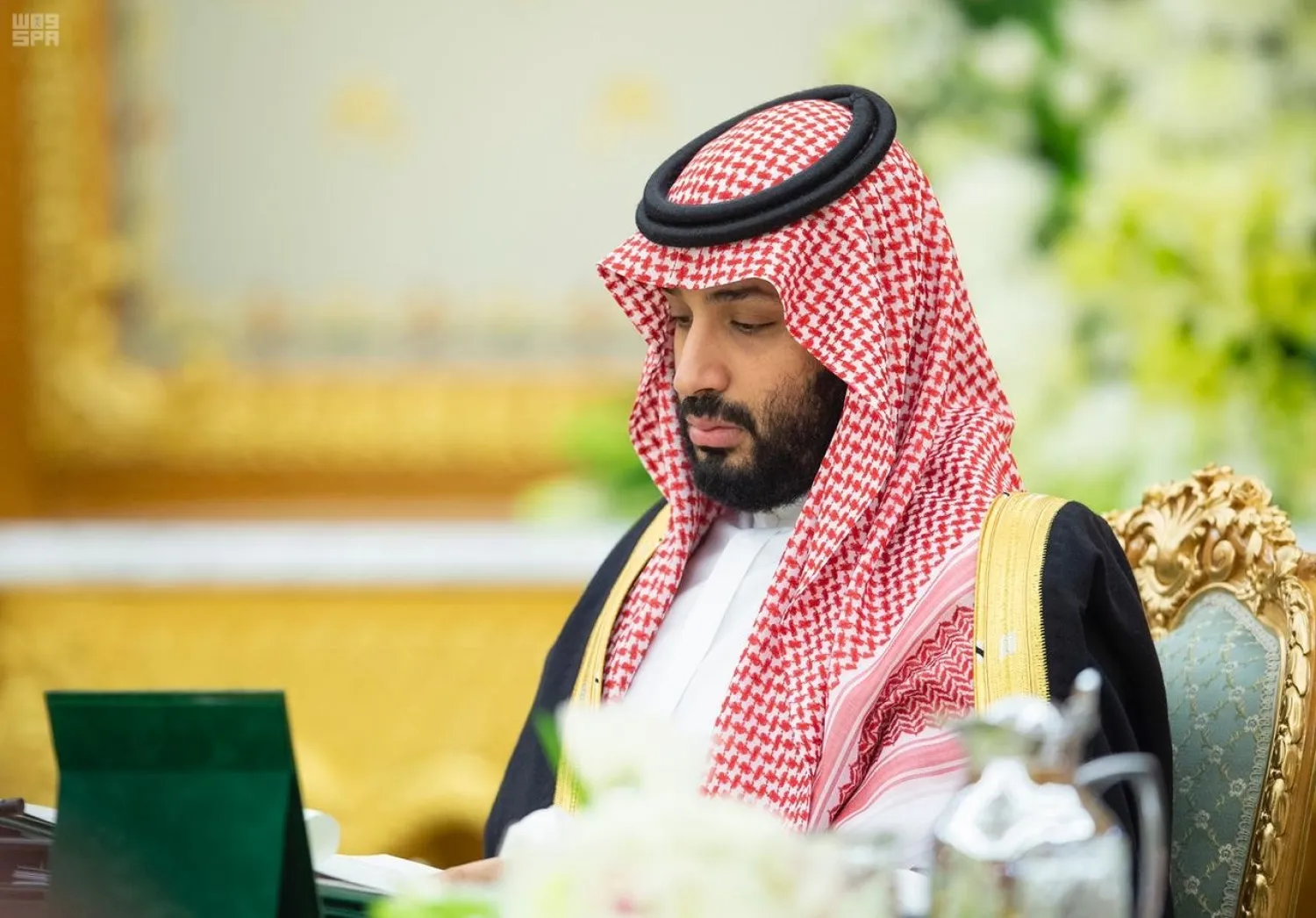 Saudi Crown Prince Mohammed bin Salman during a cabinet meeting Monday to approve the 2020 budget. (SPA)
