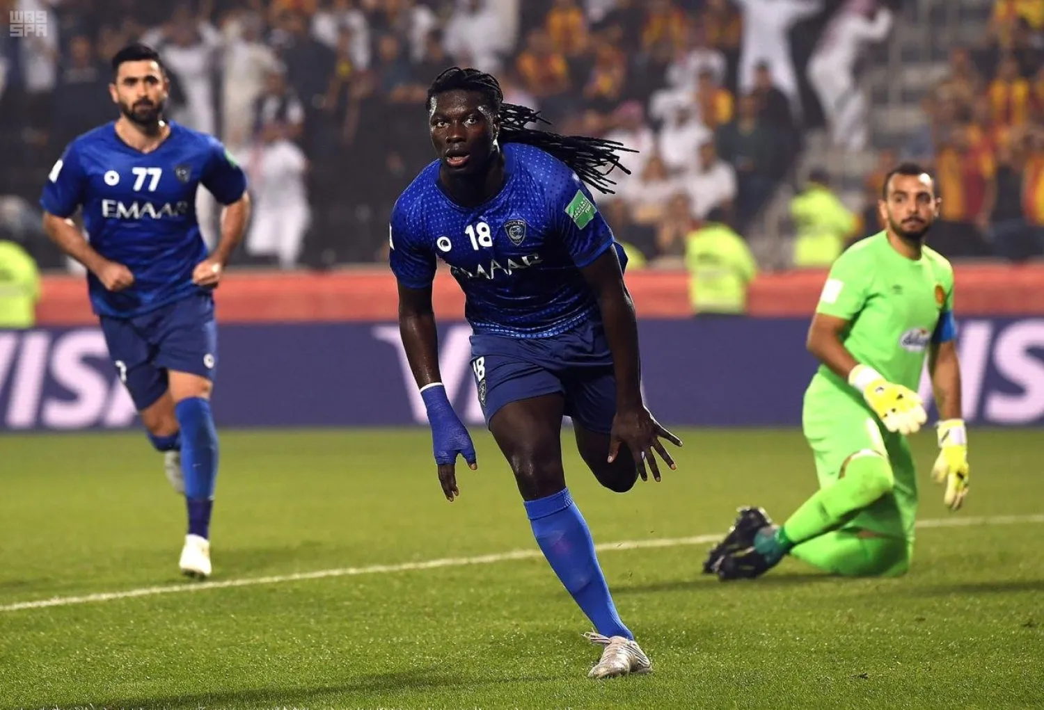 Al Hilal's Gomis celebrates after scoring against Esperance. (SPA)