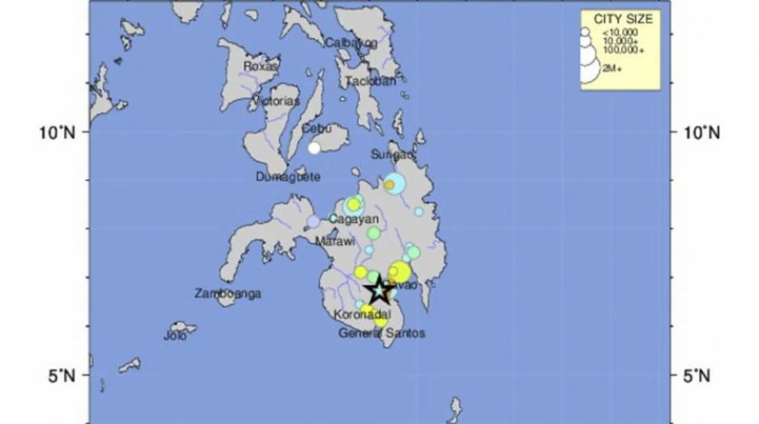 ABD Jeoloji Araştırmaları Kurumu (USGS), tarafından Filipinler'deki deprem yerini gösteren harita (EPA)
