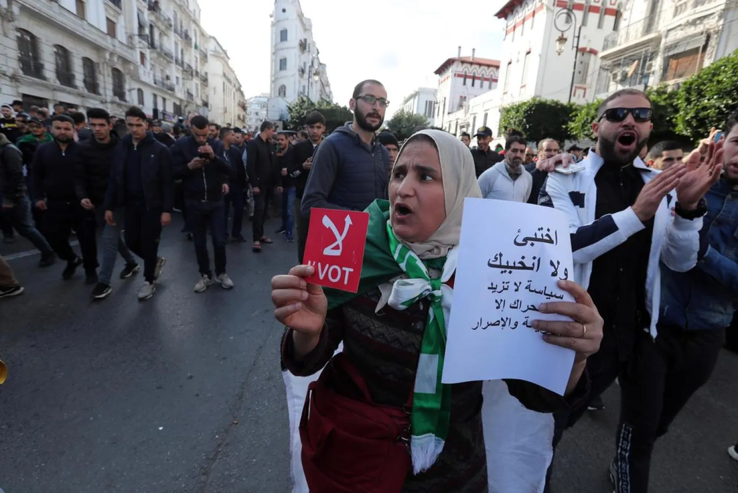 Algerians chant slogans during a protest rally in Algiers, Algeria. (EPA)