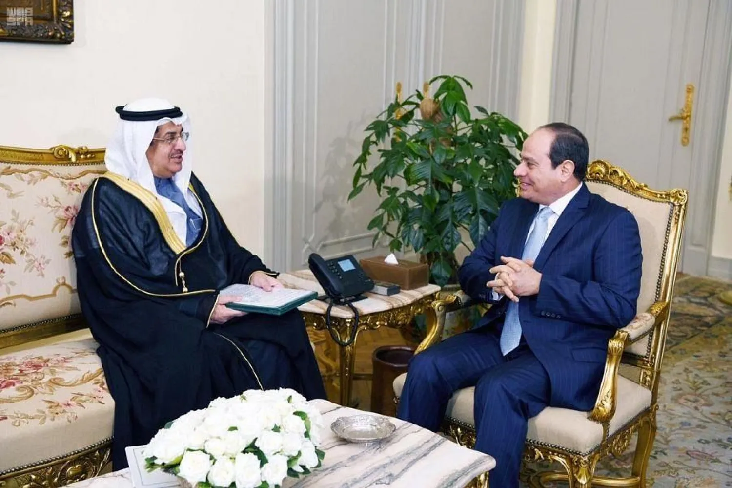 Egyptian President Abdel Fattah el-Sisi receives Saudi Minister of State and Cabinet Member Dr. Essam bin Saeed. SPA