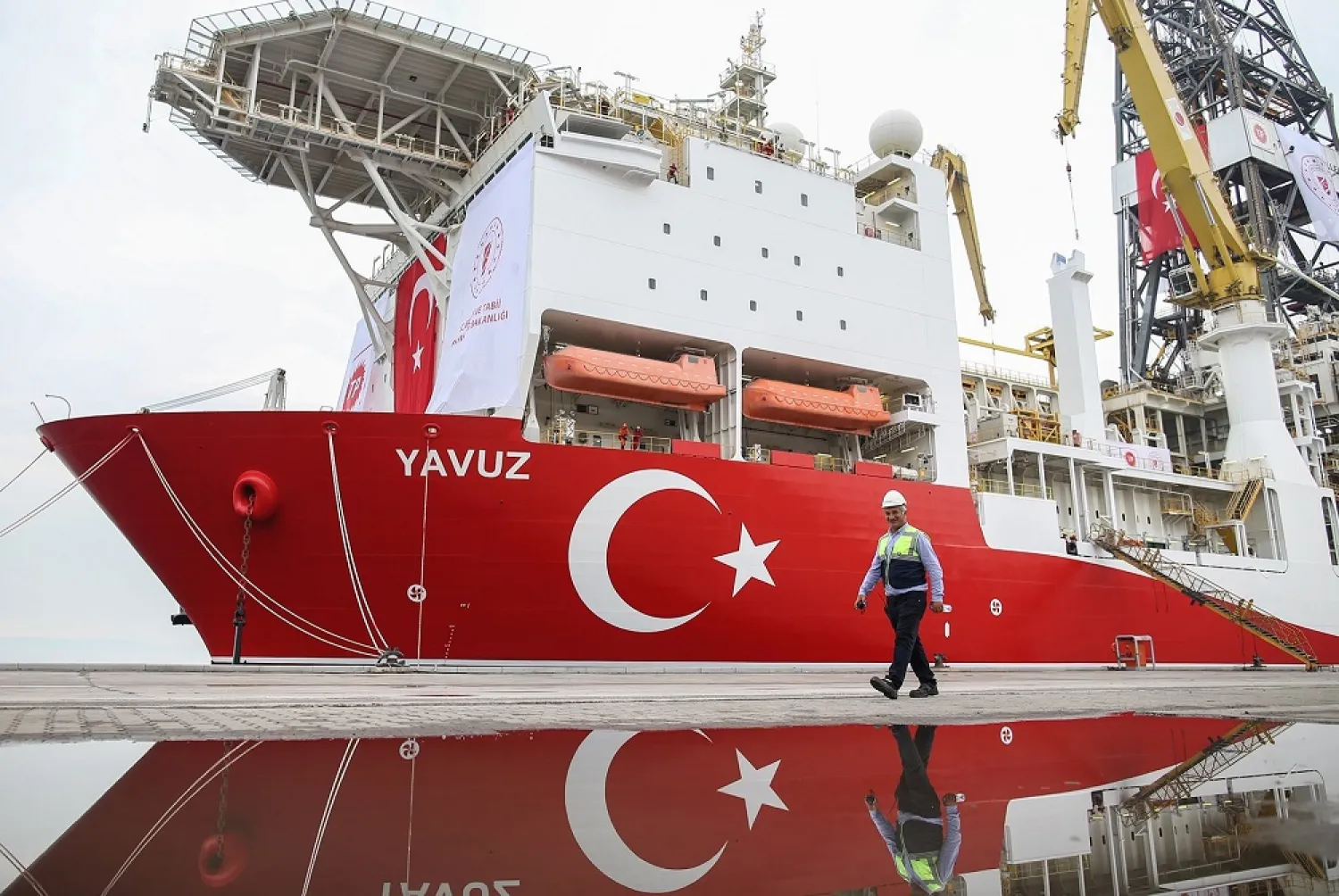 The Turkish drilling vessel Yavuz at Dilovasi port in city of Kocaeli, Turkey. (EPA)