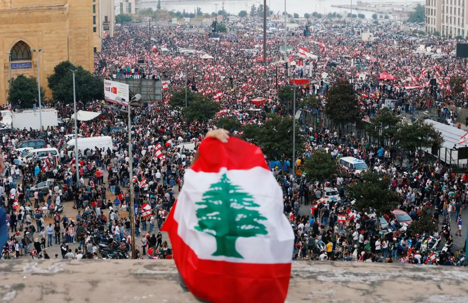 A general view of demonstrators during 2019 anti-government protests in central Beirut. (Reuters)