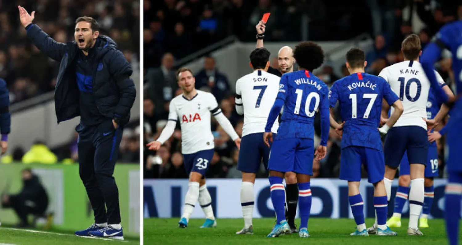 واقعة طرد سون (يسار) بعد التدخل مع روديغر ما زالت تثير الجدل بين معسكري توتنهام وتشيلسي (رويترز)  -  لامبارد مستاء من تصريحات مورينيو (أ.ف.ب)