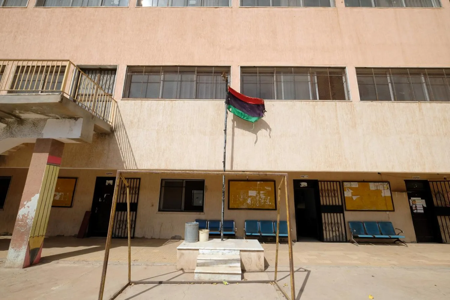A courtyard empty of students inside a closed school as teachers strike in support of demands for a salary increase in Benghazi, Libya October 17, 2019. (Reuters)